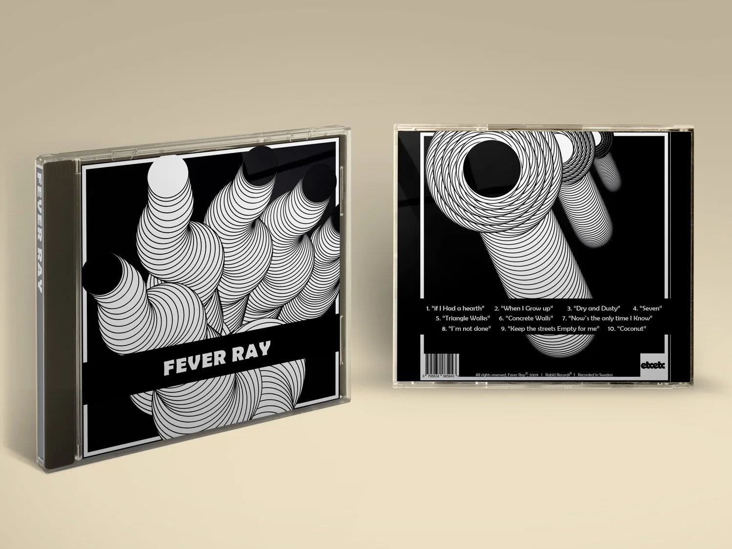 Maqueta del CD de Fever Ray: portada y contraportada de la caja.